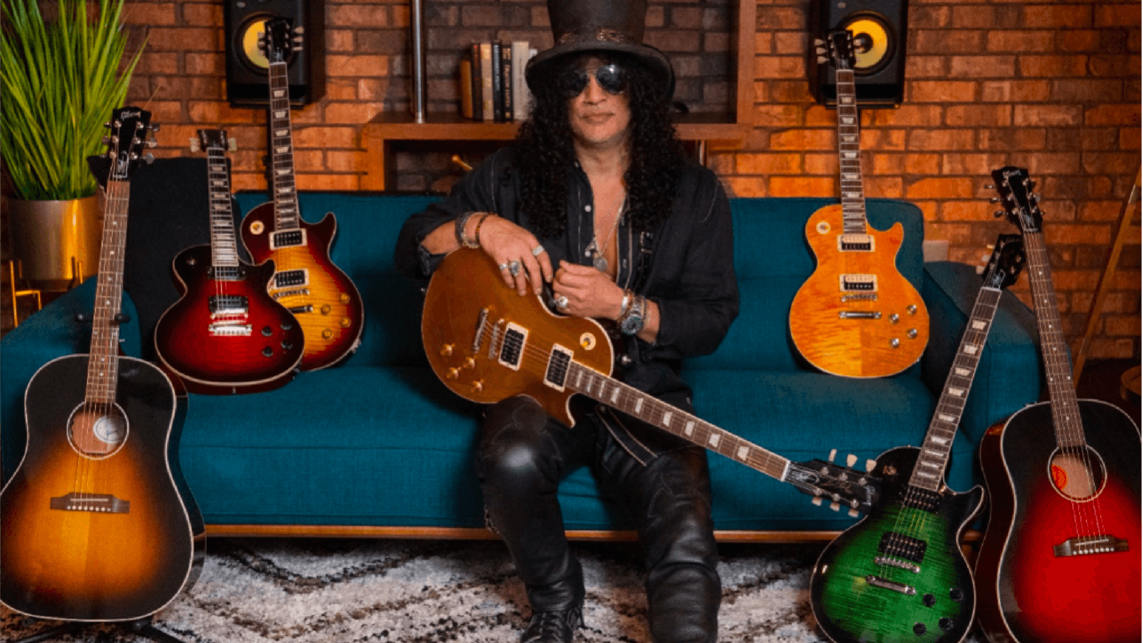 Slash pictured with the Slash Gibson Collection