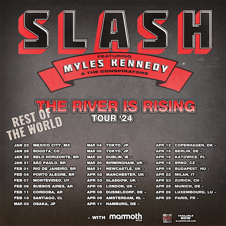 Slash on X: The River Is Rising Tour. Tickets on sale next Fri, 10/29 at  10am local time. Exclusive SMKC presale begins Mon, 10/25 at 10am local  time w/ password SMKC4. Head